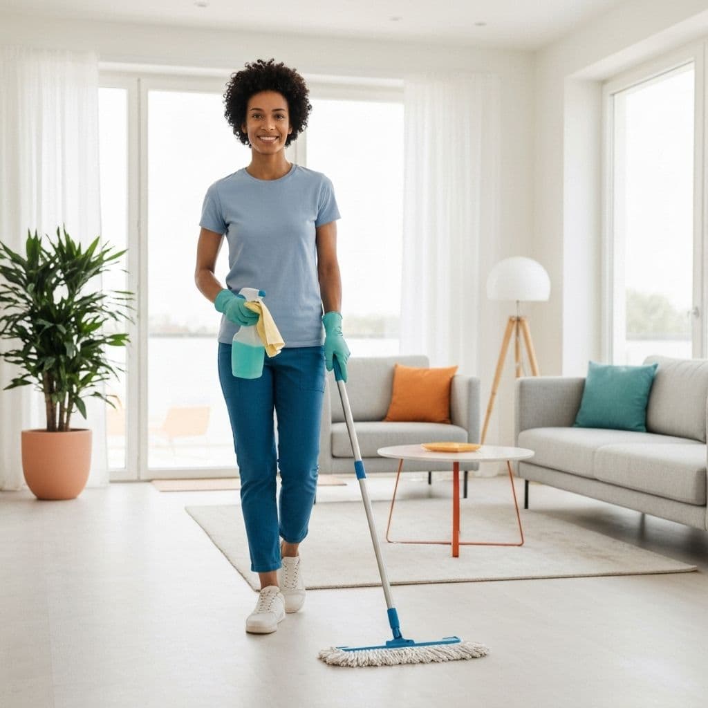 Professional cleaner at work in a Utah home